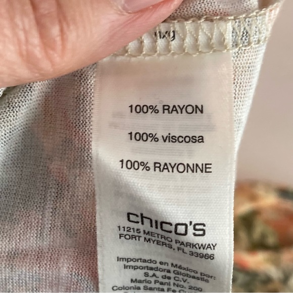 Chico’s Size 2 Regular Size 12 Long Sleeve Rayon Green/Orange Cream Top - Picture 10 of 11